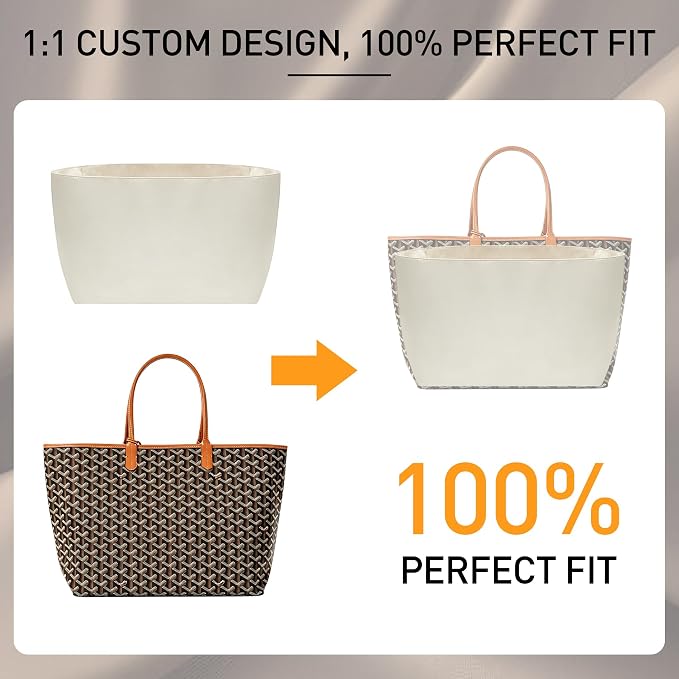 Nylon Purse Organizer Insert for Goyard ST PM with 13" Laptop Sleeve | Waterproof Goyard Tote Bag Organizer Insert with 13in Laptop Sleeve for Saint Louis PM, Elastic Cup Holder YKK Zipper, Beige - Image 4