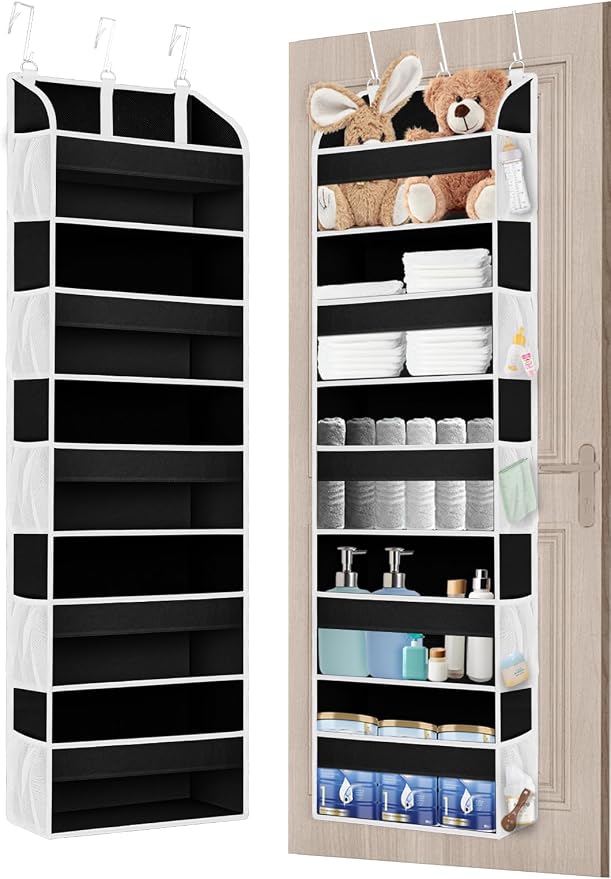 TAHAVICE 2 Pack Over the Door Storage Organizer, 5 Large & 10 Mesh Pockets | Hanging Storage Organizer with 40lb Capacity and Door Storage Space Saving for Bedroom,Bathroom,Nursery,Babyroom(Black) by TAHAVICE