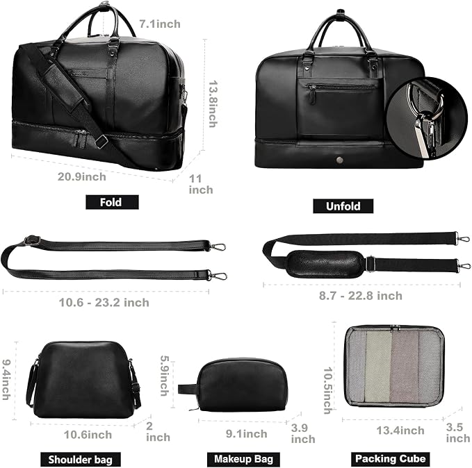 Large 4-in-1 Leather Duffle Bag for Travel Weekender Overnight Hospital Gym Bag for Men & Women, Carry On Airline Approved Personal Item Duffel Garment Bag Luggage with Shoe Compartment & Toiletry Bag - Image 3