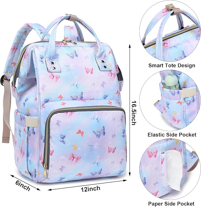 Butterfly Baby Diaper Bag Backpack for Girls Boys, Waterproof Large Maternity Nappy Bags for Mom - Image 5