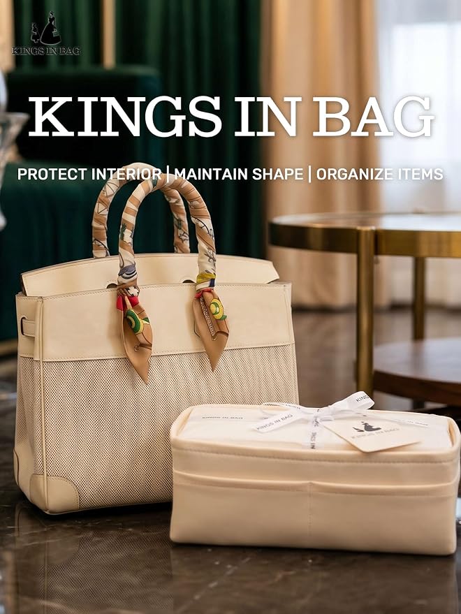 Satin Purse Organizer for Birkin 30, Craie | Sellier Style, Tailored Fit, Multiple Pockets, Lightweight Satin, Ideal for Travel, Shopping, and Daily Use - Image 2