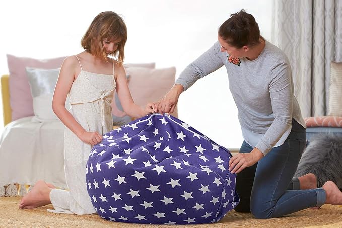 Aubliss Stuffed Animal Storage Bean Bag Chair Cover (No Beans) | Stuff and Sit Storage Bean Bag for Kids Toy Storage, X-Large 48"-Canvas Stars Royal Blue - Image 2