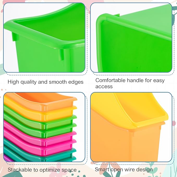 Geetery 50 Pcs Book Bin for Classroom with Labels Stackable Plastic Organizing Bins 11.5 x 5.4 x 7.5 in Book Holders Storage Bins Box Baskets for Classroom Library Home (Bright Color) - Image 3