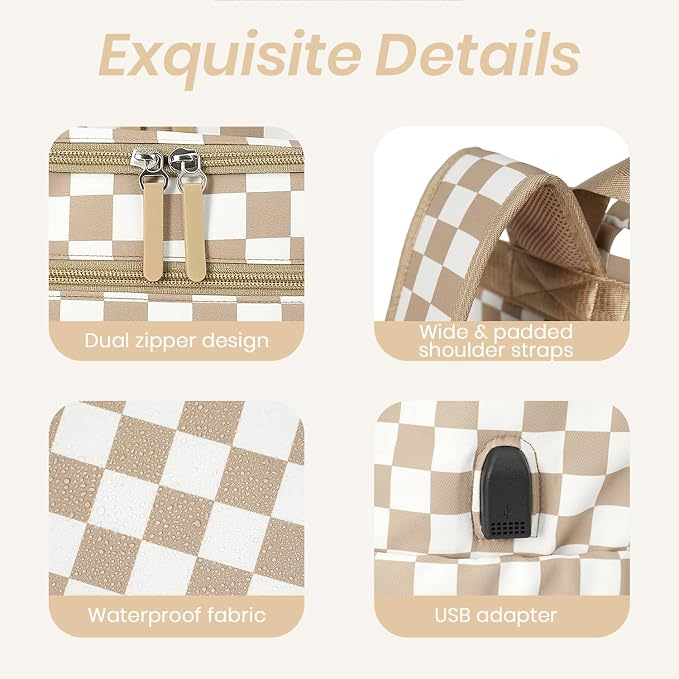 FHELAD Checkered Diaper Bag Backpack with Changing Pad & Stroller Clips | Baby Diaper Bag, Baby Shower Gifts, 4 Insulated Bottle Holders, Wet Wipe Pocket, Luggage Strap - Image 4