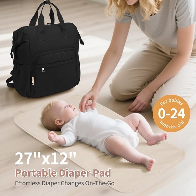CEI-CEI Diaper Bag Backpack for Mom and Dad, Puffer Baby Bag Backpack with Insulated Pocket, Water-Resistant, Unisex Travel Backpack with Changing Pad & Stroller Straps - Image 6
