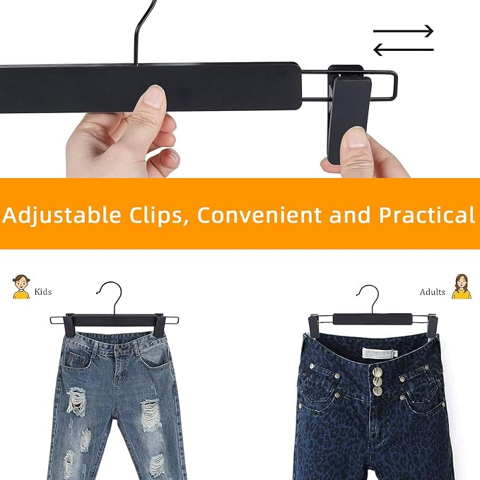 NORTHERN BROTHERS Pants Hangers 10 Pack – Black Plastic Pant Hanger with Clips – Adjustable, Non Slip, Space Saving – for Pants, Skirts, Shorts, Jeans - Image 4