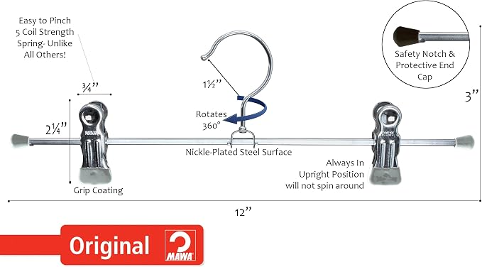 Mawa by Reston Lloyd Non Slip-Space Saving Clothing Hanger for Pant/Skirt with Two Non-Slip Clips, Style K/40D, 15.75", Set of 250, Silver - Image 9