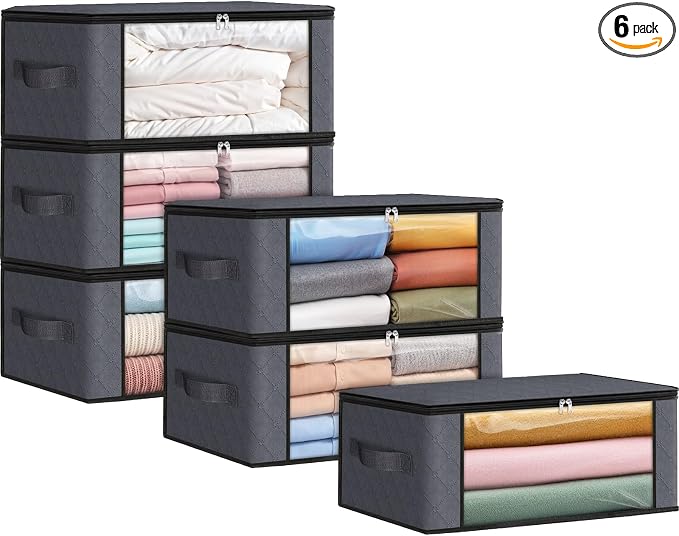 35L Closet Organizers, Foldable Under Bed Storage Containers | Storage Bags with Zippers,Window and Handles for Organizing Bedroom, Closet, Clothing,Organization with Handle by Fabtotes