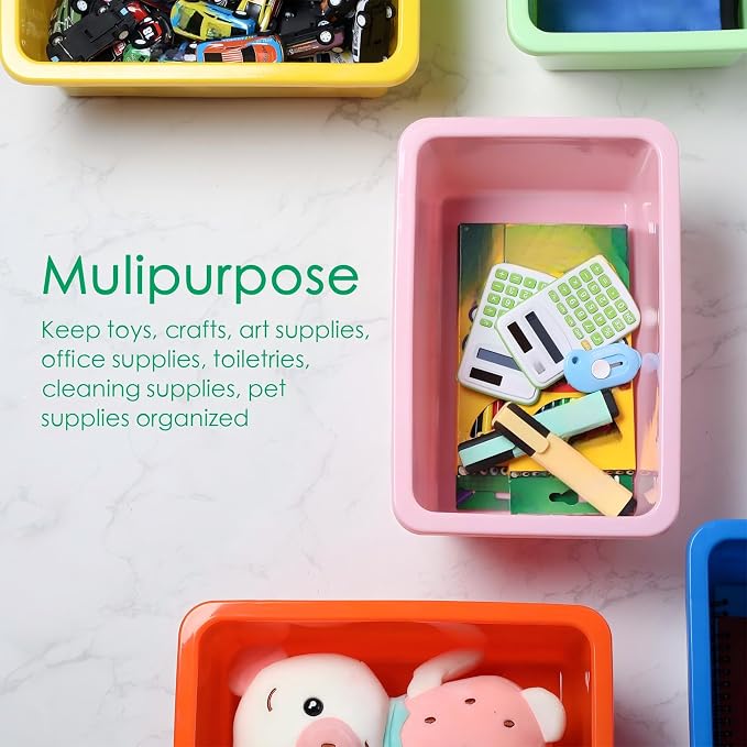 10 Pack Small Storage Bins with Clear Lids Multipurpose Colorful Plastic Cubby Containers Stackable Storage Toy Bins for Classroom, Nursery, Home, 11.4 x 7.5 x 4.9 Inches, 10 Colors - Image 5