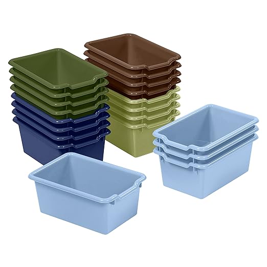 ECR4Kids Scoop Front Storage Bin, Multipurpose Organization, Earthtone, 20-Piece | Durable plastic, GREENGUARD Gold Certified, 1.2 gallon capacity, lightweight & nestable, built-in handle, classroom/home use by ECR4Kids