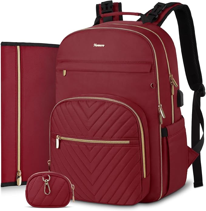 Diaper Backpack for Women Large Capacity with Insulated Pockets Diaper Bags For Baby,Burgundy by MOMUVOOFFICIAL