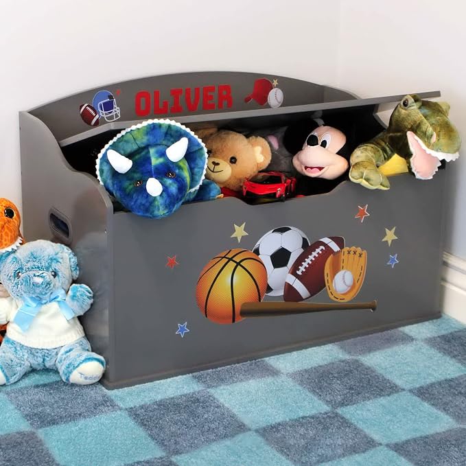 DIBSIES Personalized Creative Wonders Toy Box, Sports, 30 x 19.25 x 18 inches, Soft-Close Lid (Dovetail Grey) - Image 4
