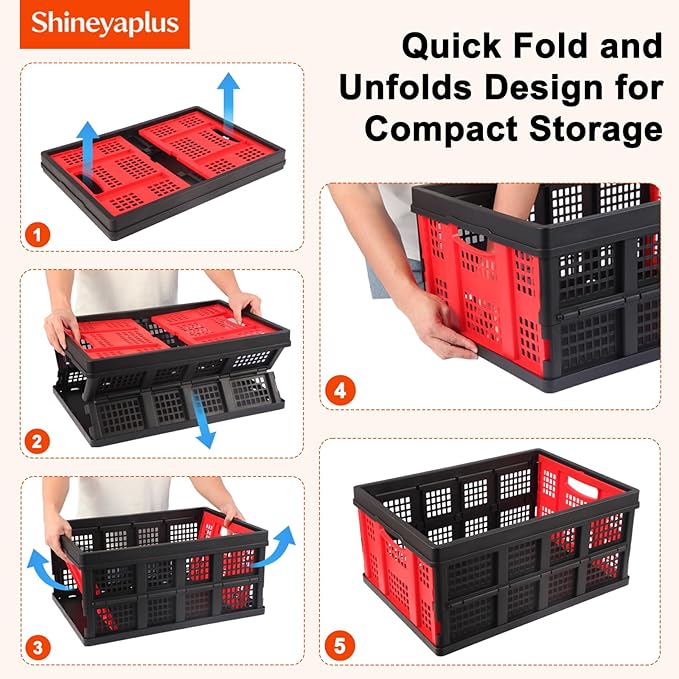 55L Collapsible Storage Bins with Handle 3 Packs, | Stackable Platic Storage Crates for Organizing Tools, Books, Food, Drinks, Camping & Home - Image 3
