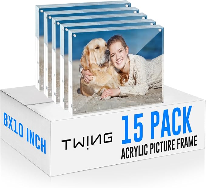 8x10 Acrylic Frame 15 Pack,20MM Thicker Frameless Clear Picture Frame | Freestanding Double Sided Magnetic Picture Frame,Acrylic Picture Frames for Desktop Display with Microfiber Cloth,Gift Ideal by TwingRepublic