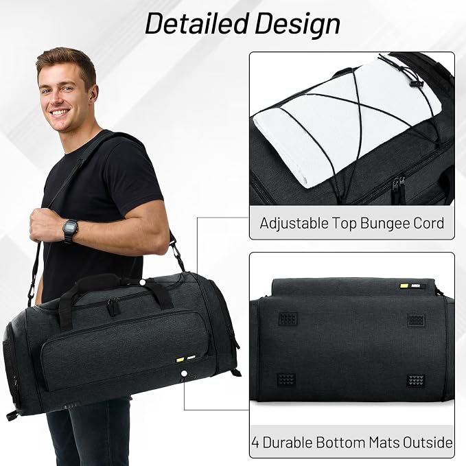 MIER Large Gym Bag for Men 60L Duffel Bag with Shoe Compartment | Lightweight & Durable Sports Duffles; Suited for Workout Fitness Travel Weekender; Water Resistant; Adjustable Shoulder Strap - Image 4