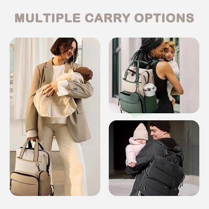 VONAL Diaper Bag Backpack, Lightweight Baby Diaper Bags, Travel Large Diaper Bag with Changing Station, Black Diaper Backpack for Boys Girls Newborn with Insulated Pockets, Stroller Straps - Image 2