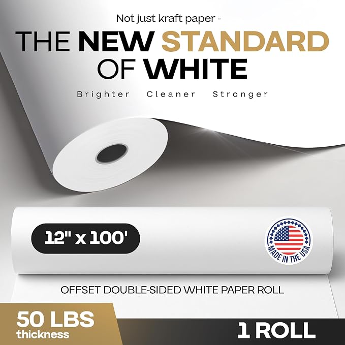 12" x 1200" (100 ft) Extra White Offset Kraft Paper Roll - USA-Made 50lb Premium Eco Paper, Brighter-Than-Standard White – Ideal for Packing, Wrapping, Arts & Crafts, School Projects by IDL Packaging - Image 2