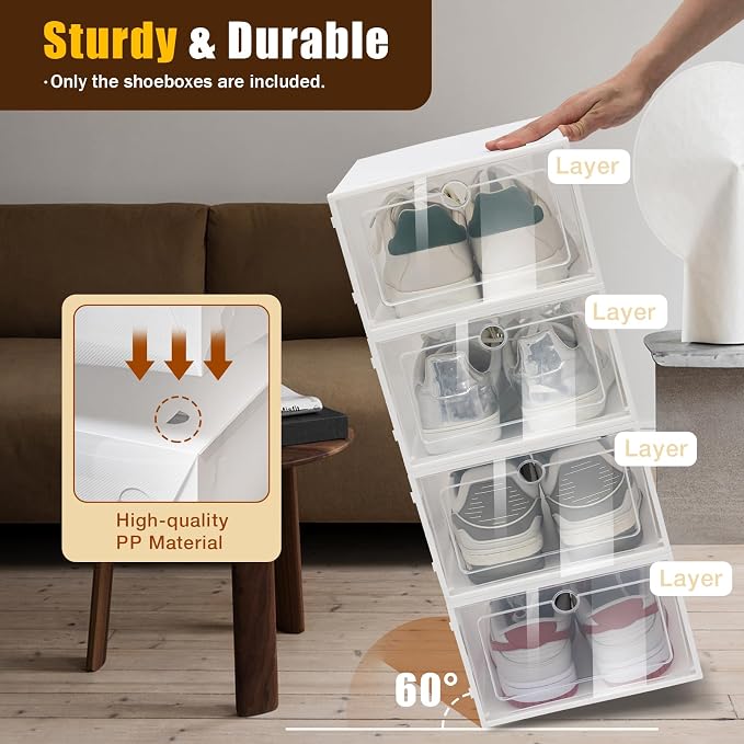 Modular Plastic Clear Shoe Storage Boxes, 24 Pack | Stackable, Ventilated, Front-Opening Door, Need Assemble, Fit up to Size 11/12, Shoe Organizer for Entryway Closet - Image 3