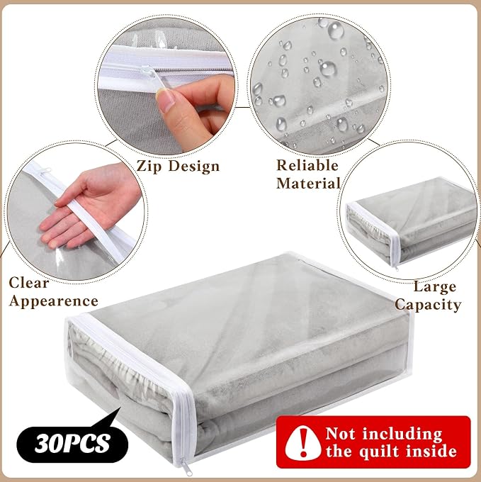 Riakrum 30 Pack Clear Zippered Storage Bags, 15x11x4 inches, Vinyl Plastic Sweater Sheet Organizers Storage Bags, PVC, for Clothes, Sheet, Blankets, Fabrics Organizers (White) - Image 3