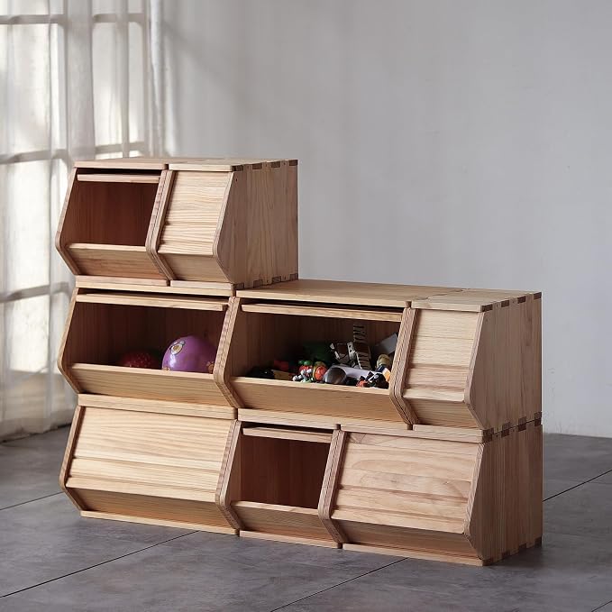 Stackable Solid Wood Storage Chests,Bins with Lids,Modular Wooden Multi-use Box,Closet Storage Organizers,Hall Entryway Cabinet,Drawers,Potato,Onion,Bread,Classify by Items,11.75”W(1 Pack) - Image 5