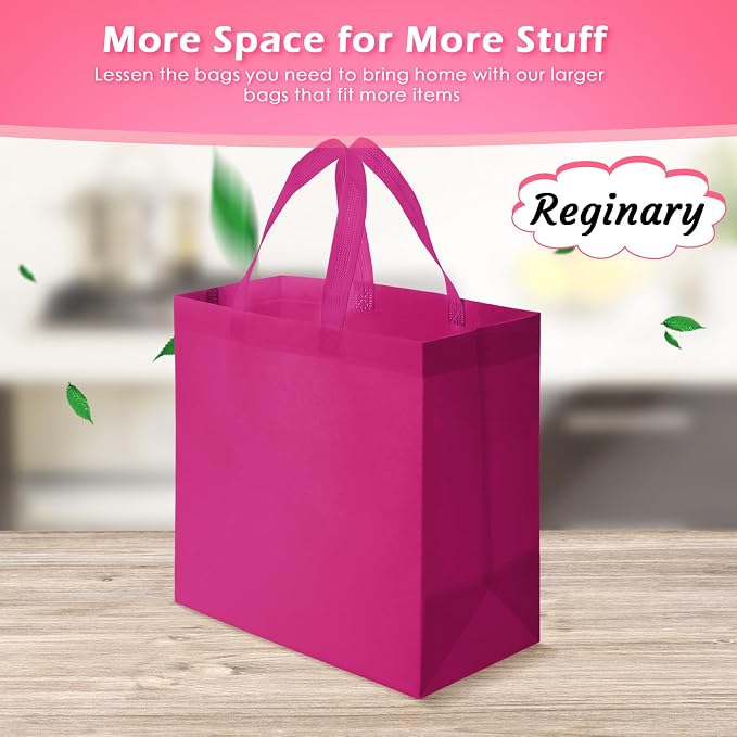 Reginary 100 PCS Non Woven Tote Bags Bulk,Rose Pink | Reusable Shopping Bags with Handles, Stores, Groceries Markets, Events Gift, Party Supplies - Image 5