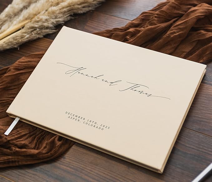Personalized Guestbook in Butter - Premium Custom Modern Guest Book for Wedding Reception, Birthday Party or Events w/Bookmark Blank Pages for Signing 11.5 x 8.5 inches - Image 7