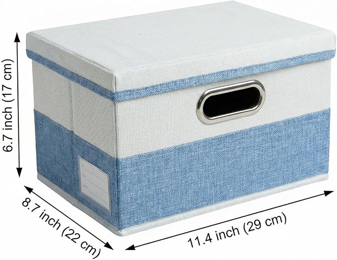 Storage Bins with Lids [3-Pack] Linen Fabric Foldable Storage Boxes Organizer Containers Baskets Cube with Cover for Bedroom Closet Office Blue&White（11.4X8.6X6.7 - Image 3