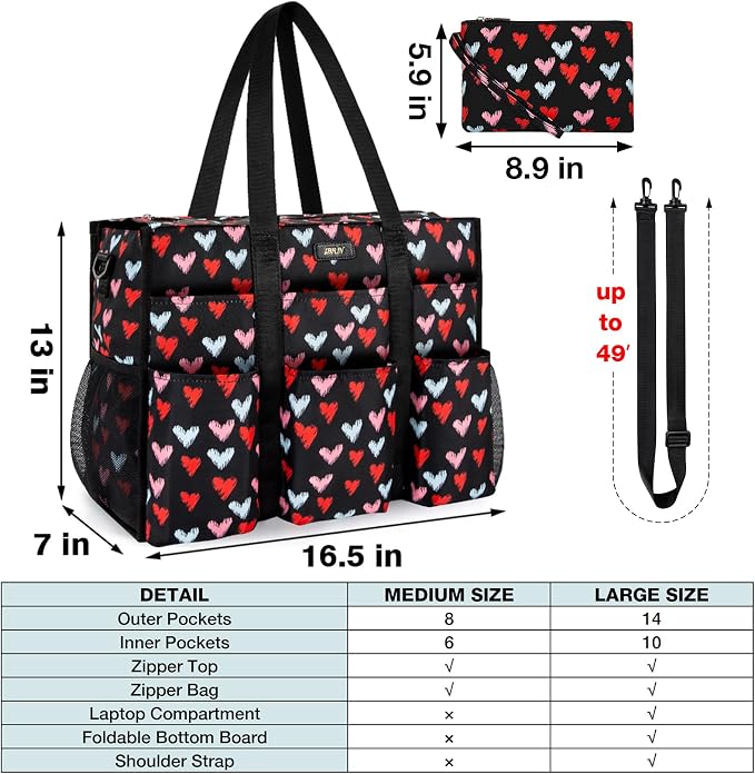 IBFUN Utility Tote Bag with 24 Pockets, Large Teacher Travel Tote for Women | Large Work Tote Bag 2pcs with Zipper for Travel Daily School Teacher Nurse, Large Lightweight Laptop Shoulder Bag Handbag - Image 6