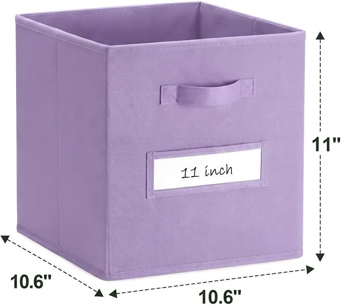 Storage Bins,11 Inch Cube Storage Bin with Labels,6pcs,Purple | Fabric Storage Cubes for Shelves,11 Inch storage cube bins with 6 Labels Window Cards & a Pen. - Image 3