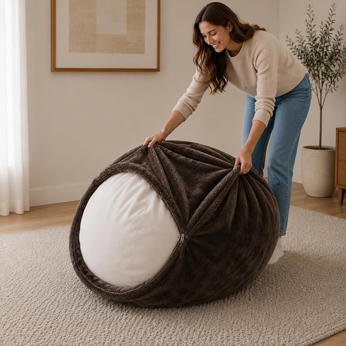 ULTIMATE SACK | 4 Ft Bean Bag Chair Replacement Cover Only | Brown Fur | Removable Washable Cover only by ULTIMATESACK