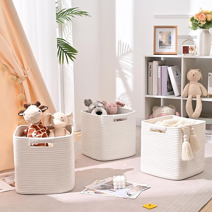 11 Inch Storage Cubes, 6 Pack Cube Storage Bins for Organizing, Cotton Rope Woven Baskets for Shelves, Bathroom, Kids Room, Closets, Baby Nursery - Image 3