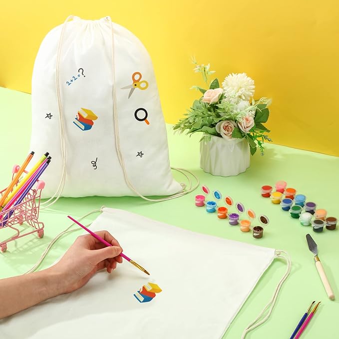 60 Pcs Tie Dye Cotton Drawstring Bags Bulk, 14"x16" | Blank White Cotton for Sublimation, DIY Party Activities. Bulk Drawstring Backpacks for School Groups, Camps, Crafts - Image 6