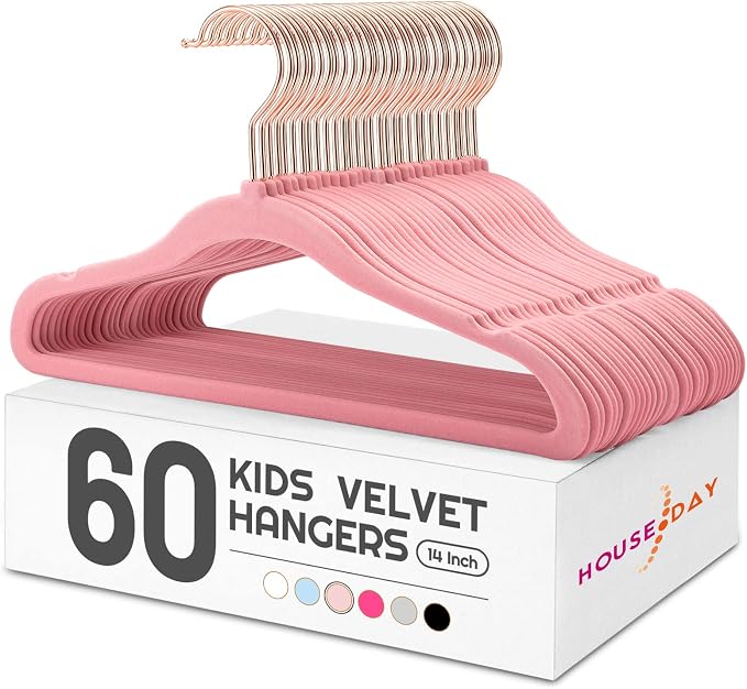 HOUSE DAY Kids Velvet Hangers 60 Pack and Velvet Skirt Hangers 24 Pack, Premium Felt Hangers Set for Childrens - Image 2