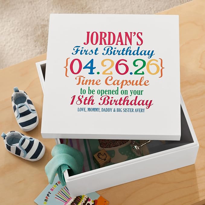 Let's Make Memories Personalized First Birthday Time Capsule - Baby Keepsake Box - Child's Memory Box - Sturdy Wood Composite - 12" Lx12 Wx6 H - First Birthday - Image 2