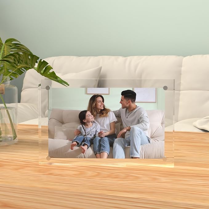 ILYXY 3 Pack Acrylic Frame 6x8, 20% Thicker, 24mm Thick Frameless Clear Picture Frame, Double Sided Magnetic Photo Frame, Free Standing Desktop Display Stand Acrylic Picture Frames - Image 4