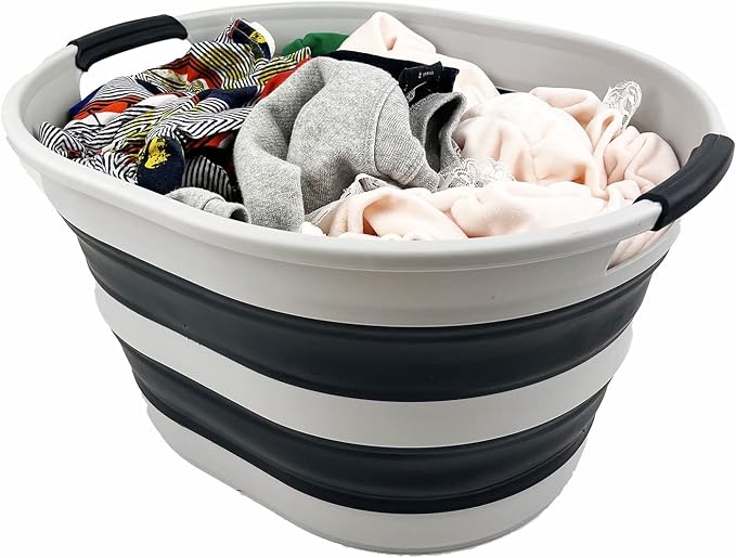 SAMMART 23L (6 Gallons) Set of 2 Collapsible Plastic Laundry Basket - Oval Tub - Foldable Storage Container/Organizer - Portable Washing Tub - Space Saving Laundry Hamper (Grey/Slate Grey) - Image 4
