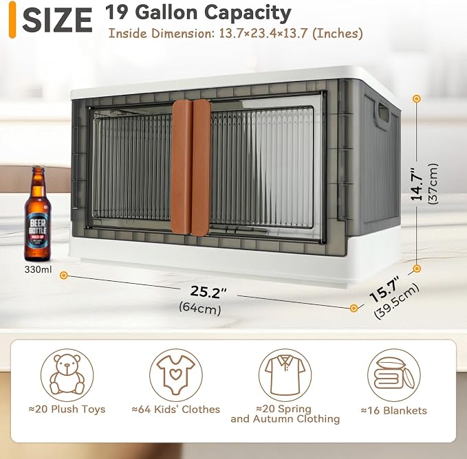 Storage Bin, Cabinet with Lids, Extra Large, Useful Box, 19 Gallon (72L) Capacity, Foldable, Plastic, Underbed or Countertop Use, Home Organizer - Image 2
