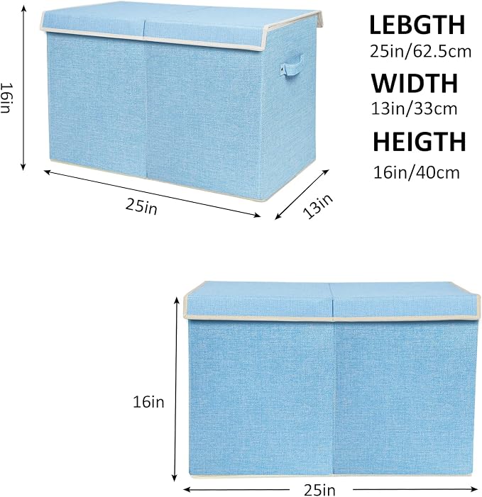 Large Toy Box Chest Storage with Flip-Top Lid, Kids Toy Storage Bin Boxes | Toy Chest with Rivets Handles for Kids, Boys, Girls, Nursery, Playroom, Living Room, Bedroom, 25"x 13" x 16" (Linen Blue) - Image 4