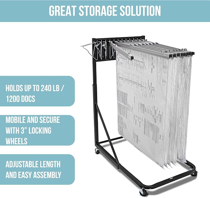 Adir Blueprint Rack and Clamps - 12 Pack of 30 Inch Blueprint Clamps and Mobile Blueprint Rack - Heavy-Duty Large Document Storage Solution for Blueprints, Posters, Maps, & Construction Plans - Image 4