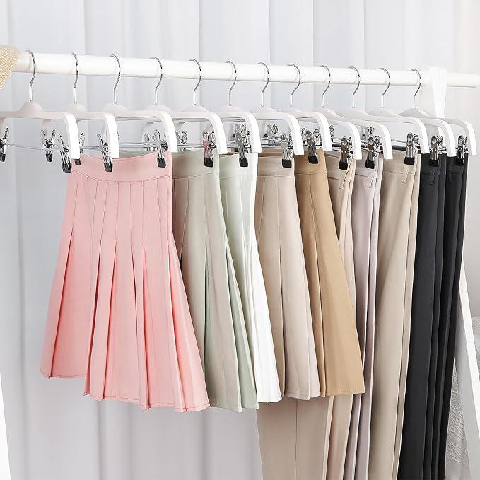 TOPIA HANGER Wooden Pants Hangers,Slim Natural Wood Skirt Hangers with Anti-Rust Hook and Adjustable Metal Clips, Perfect for Skirts, Pants, Slacks-20 Pack-CT17W20 - Image 5