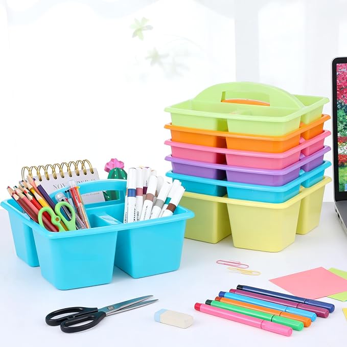 6 Pack Classroom Caddy with Handle Plastic Storage Caddy Organizer with 3 Compartments Desk Caddies Holder Portable Storage Bin for Pencil, Crayon, Marker, Home, Office, School Supply(Colorful) - Image 4