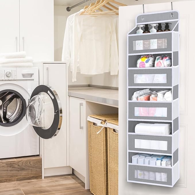 2 Pack Over The Door Organizer Storage, 5 Shelf Hanging Door Organizer with 10 Large Capacity Pockets, Anti Tilt 44 lb Load Behind Door Storage for Bedroom, Bathroom, Pantry, Nursery, (Grey) - Image 2