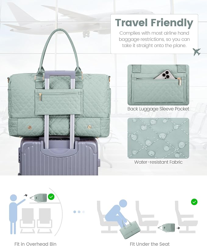 LOVEVOOK Travel Duffle Bag for Women, Weekender Overnight Bag with Shoe Compartment, Carry on Bag with Toiletry Bag, Gym Duffel Bag with Wet Pocket, Hospital Bags for Labor and Delivery 3 Pcs Set - Image 5