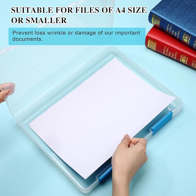 6 Pcs Clear Paper Storage Box,12.4 x 9.84 x 1.18 Inches,Blue | A4 Plastic File Box Document Paper Organizer Storage Board Game Project Cases Containers with Buckle for Craft, Magazine - Image 4
