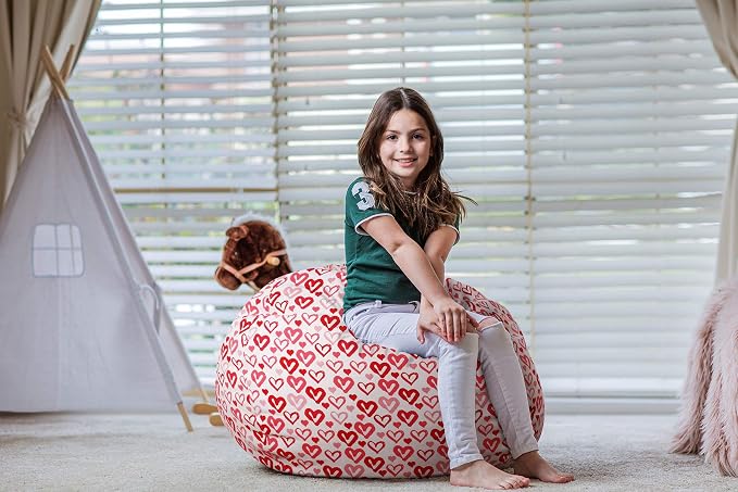 WEKAPO Stuffed Animal Storage Bean Bag Chair Cover for Kids | Stuffable Zipper Beanbag for Organizing Children Plush Toys Large Premium Cotton Canvas (Heart, X-Large) - Image 6