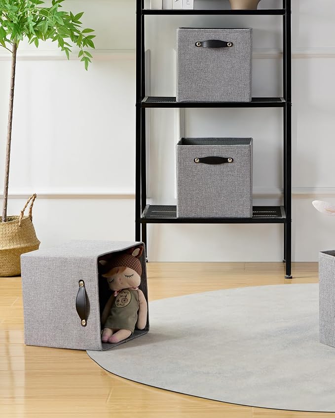 Cube Storage Bins | 13"x15"x13", Dim Gray, 4 Pack | Multi-Size | 2X Thick Support Board | Vegan Leather Handles | 7.7 oz/yd² Fabric | Drawer Insert Basket Fits KALLAX - Image 7
