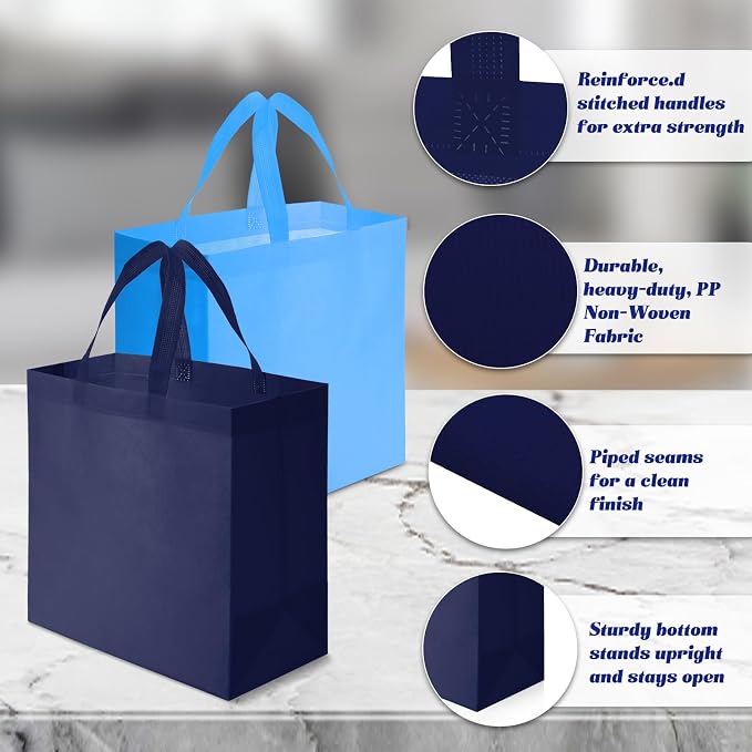 Reginary 100 PCS Non Woven Tote Bags Bulk,Blue & Gray | Reusable Shopping Bags with Handles, Stores, Groceries Markets, Events Gift, Party Supplies - Image 5
