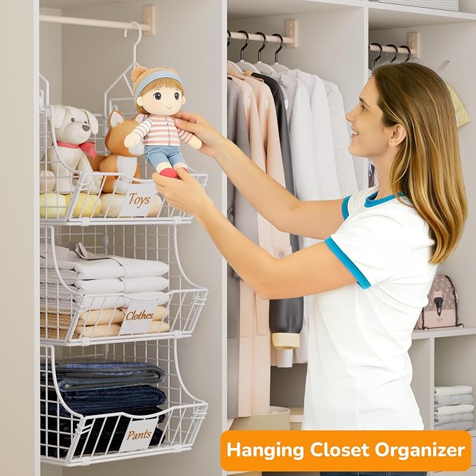 Hanging Closet Organizers and Storage, 5 Tier Closet Shelf Clothes Organizer with 2 S-Hooks, Multi-Functional Iron Wire Baskets, for Clothing, Sweaters, Handbags, Hat, Canned - Image 7