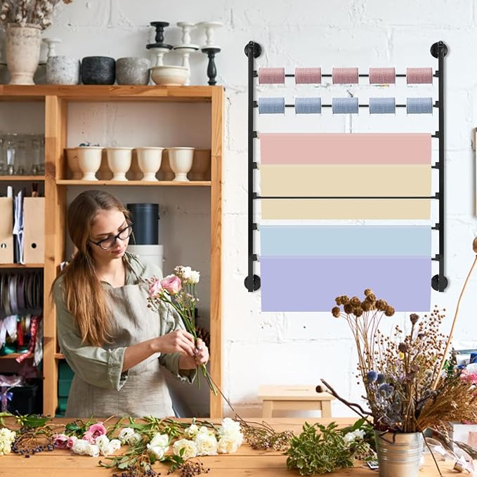ikare Ribbon Storage Organizer,Wall Mounted Ribbon Organizer,Wrapping Paper Rack,7-Tier Metal Ribbon Storage for Craft Room,Flower Shop,Christmas Gift Wrapping Paper - Image 2