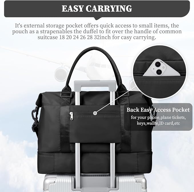 Weekender Bags for Women, Personal Item Travel Bag with Shoes Compartment | Overnight Travel Duffel Bag with Toiletry Bag, Airplane Friendly Carry-On Bag with Wet Pocket & Trolley Sleeve,Medium - Image 8